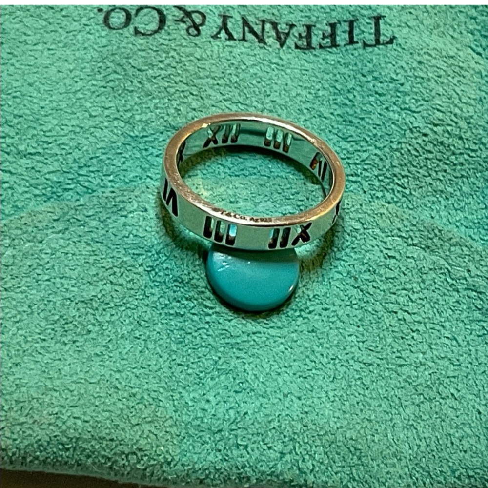 Tiffany Co Sterling Silver Pierced Atlas Roman Numeral Clock Ring Size 5